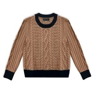 Womens Camel Cashmere Wool Blend Cable Knit Sweater Quiet Luxury Heritage Small